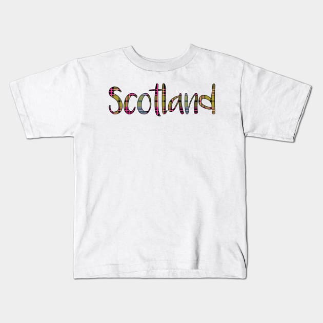 SCOTLAND, Pink, Blue and Yellow Tartan Style Design Kids T-Shirt by MacPean